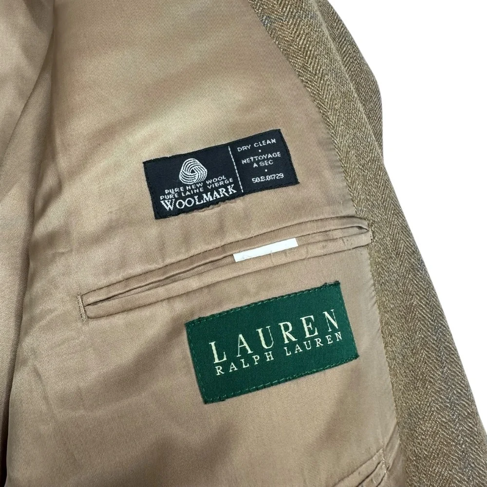 Lauren Ralph Lauren Blazer Men's 44L Brown Wool Elbow Patch 2 Button Sport Coat
